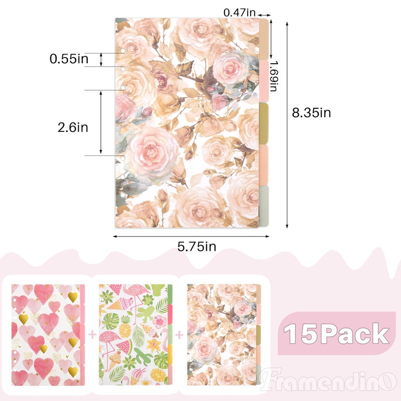 Framendino, 15 Pack Binder Index Dividers A5 Paper Insertable Page Tab Indexing Card for 6 Rings Notebooks Diary Journal Planner(3 Styles) - Image 2