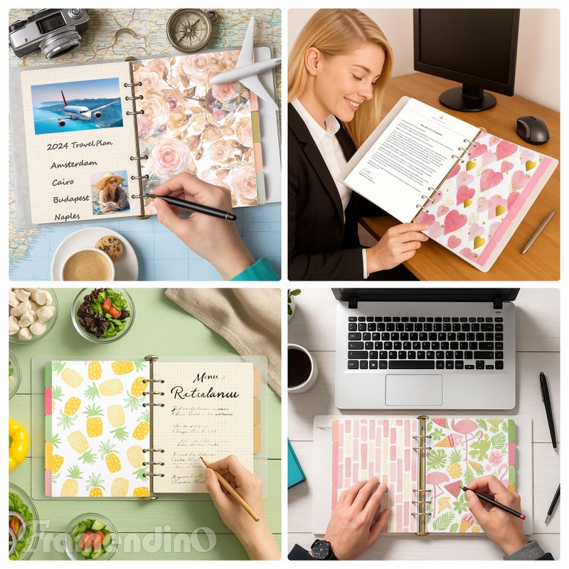 Framendino, 15 Pack Binder Index Dividers A5 Paper Insertable Page Tab Indexing Card for 6 Rings Notebooks Diary Journal Planner(3 Styles) - Image 3