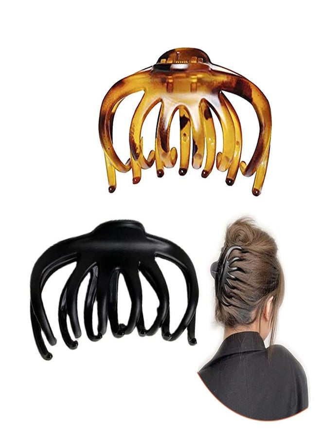 VinBee 2 Pack Large Hair Clips Matte Strong Hold Hair Claw Clip For Women Thick Hairs and Thin Hairs 4.13 Inch (Black+Amber） - Image 1