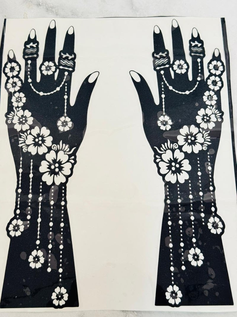 قوالب حناء بتصميم زهور، نماذج نقش حناء لليد كاملة، أسلوب زفاف تقليدي، مجموعة من قطعتين - Image 1