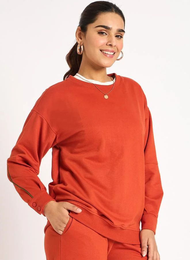 Rust Piping Detail Terry Sweatshirt