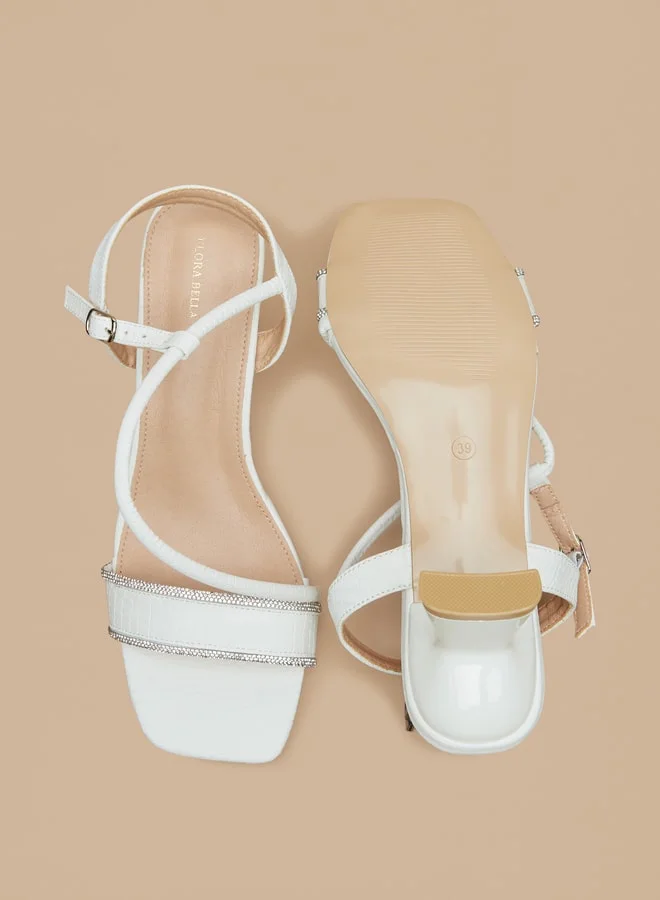 فلورا بيلا Women's Embellished Sandals with Flared Heels and Buckle Closure