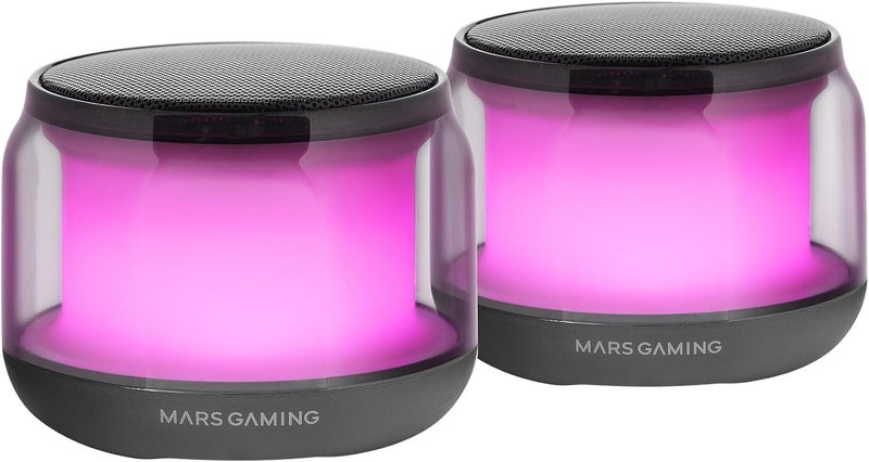 MARS GAMING MARSGAMING MS-Aura, Bluetooth Speaker 5.3, DSP Chipset 15W, RGB Lighting with Clearview 360º Design, Compact Speakers with Volume and RGB Control Box, Aux-in Input, Black - Image 1