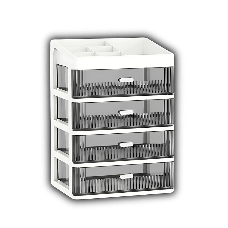 KREPS Desk Makeup Organizer, Plastic Storage Box with Sliding Drawer, Stylish Display Case for Cosmetics, Lotion, Nail Polish,Brushes,and Jewelry (4 - Layer, White) - Image 1