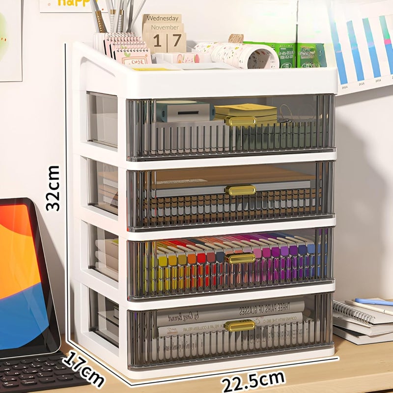 KREPS Desk Makeup Organizer, Plastic Storage Box with Sliding Drawer, Stylish Display Case for Cosmetics, Lotion, Nail Polish,Brushes,and Jewelry (4 - Layer, White) - Image 3