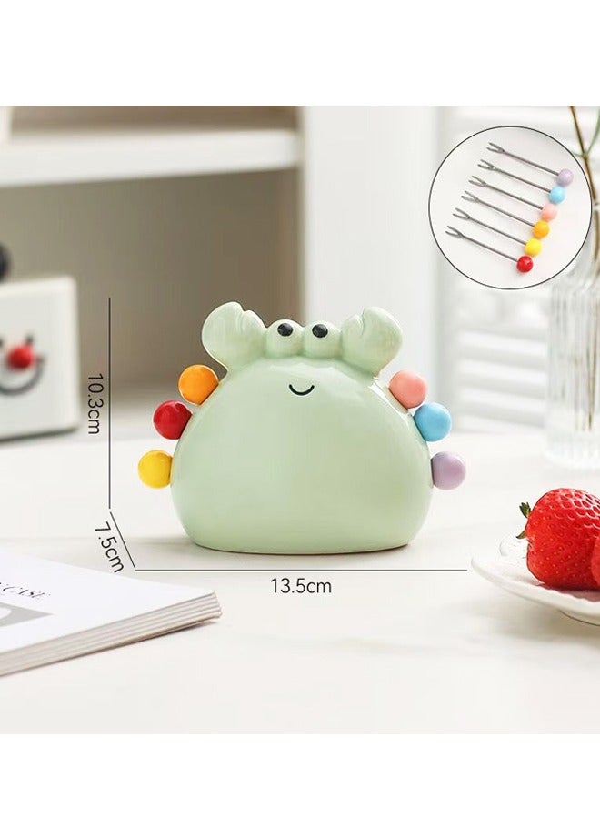 6 PCS Stainless Steel Fruit Forks with Ceramic Crab Holder, Salad Forks, Dessert Forks-Green - Image 2