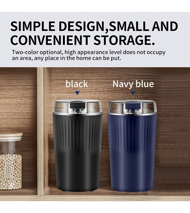 1pc 3.53oz 8 Blade Stainless Steel Electric Coffee and Spice Grinder With One Touch Push Button Control Quiet Operation For Beans Herbs And More Kitchen Grinder Ribbed Texture Grip User Friendly Design Black Blue - Image 5