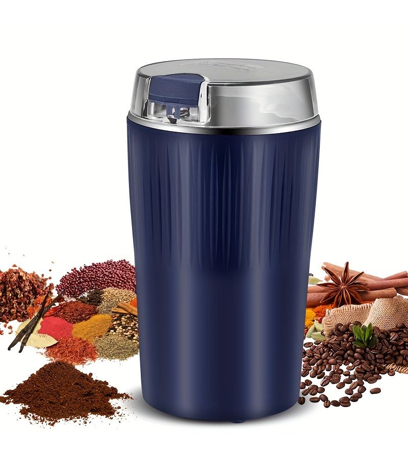 1pc 3.53oz 8 Blade Stainless Steel Electric Coffee and Spice Grinder With One Touch Push Button Control Quiet Operation For Beans Herbs And More Kitchen Grinder Ribbed Texture Grip User Friendly Design Black Blue - Image 4