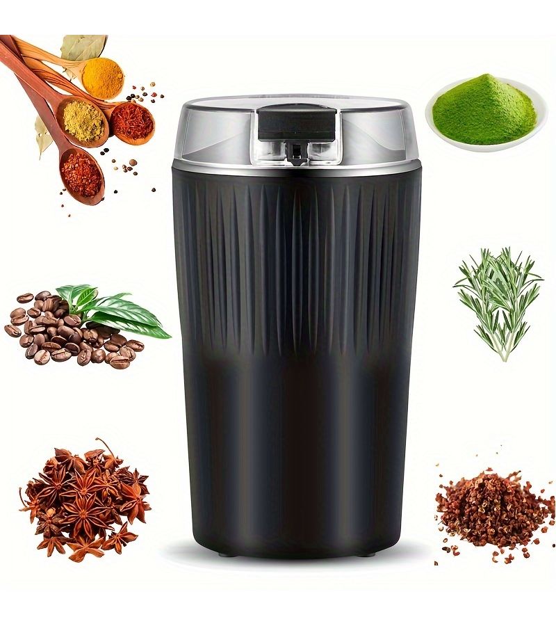 1pc 3.53oz 8 Blade Stainless Steel Electric Coffee and Spice Grinder With One Touch Push Button Control Quiet Operation For Beans Herbs And More Kitchen Grinder Ribbed Texture Grip User Friendly Design Black Blue - Image 1
