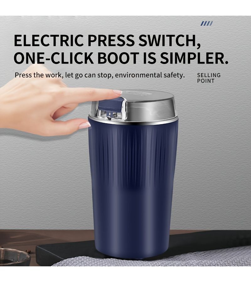 1pc 3.53oz 8 Blade Stainless Steel Electric Coffee and Spice Grinder With One Touch Push Button Control Quiet Operation For Beans Herbs And More Kitchen Grinder Ribbed Texture Grip User Friendly Design Black Blue - Image 3