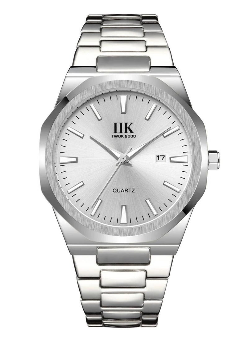 IIK Collection Men's Wrist Watch, Silver Band with Silver Dial, And silver edges