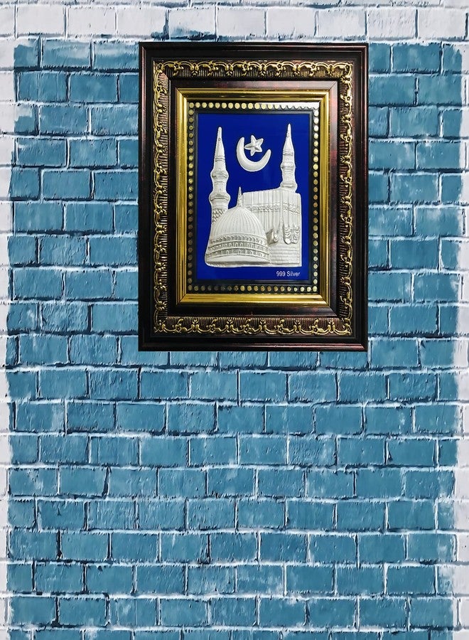 ARTSMINE 999 Pure Silver Mecca Madina Hajj Wooden Frame | Allah Frame Wedding, Corporate & Return Gift | Size 23 * 20 CM H*L | Purity Certificate & Resale Value - Image 3