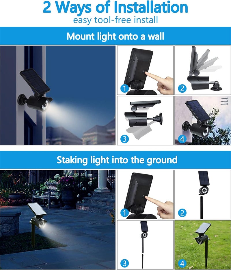 MaKSONE Solar Lights Motion Sensor Security Light METAL Finishing, Fake Camera Red Indicator Dummy Camera IP66 Waterproof Lamp Outdoor Landscape&Wall mount Highly Bright 2400mAh for garden yard 2 Pack - Image 3