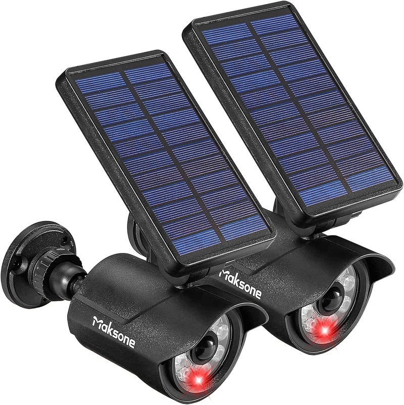 MaKSONE Solar Lights Motion Sensor Security Light METAL Finishing, Fake Camera Red Indicator Dummy Camera IP66 Waterproof Lamp Outdoor Landscape&Wall mount Highly Bright 2400mAh for garden yard 2 Pack - Image 1
