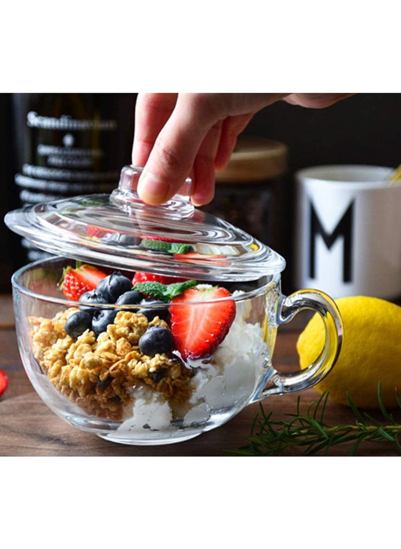 Blinkmax Soup Bowl and Glass Mugs with Lid and Small Handle 600 ml Mixing Cereal Oatmeal Microwave Safe Kitchen Accessories Liquid Milk Cups for Breakfast Coffee Ice Cream Snacks Salad Yogurt  - Image 3