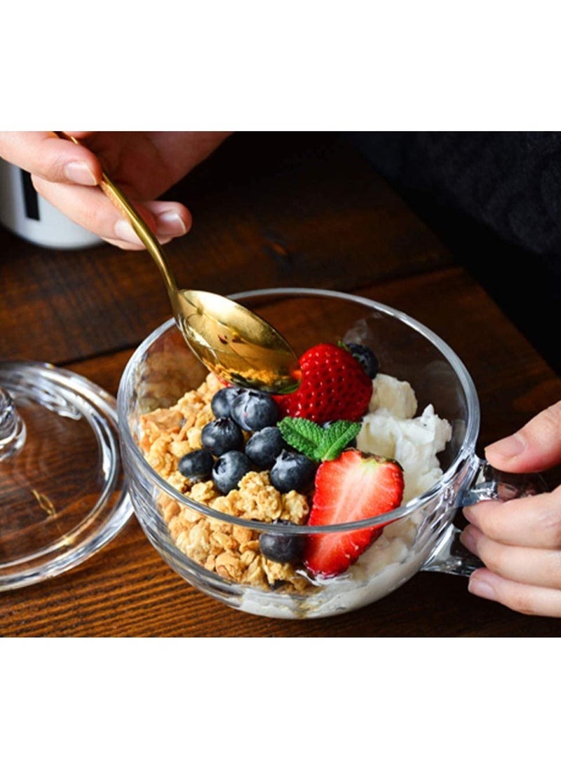 Blinkmax Soup Bowl and Glass Mugs with Lid and Small Handle 600 ml Mixing Cereal Oatmeal Microwave Safe Kitchen Accessories Liquid Milk Cups for Breakfast Coffee Ice Cream Snacks Salad Yogurt  - Image 4