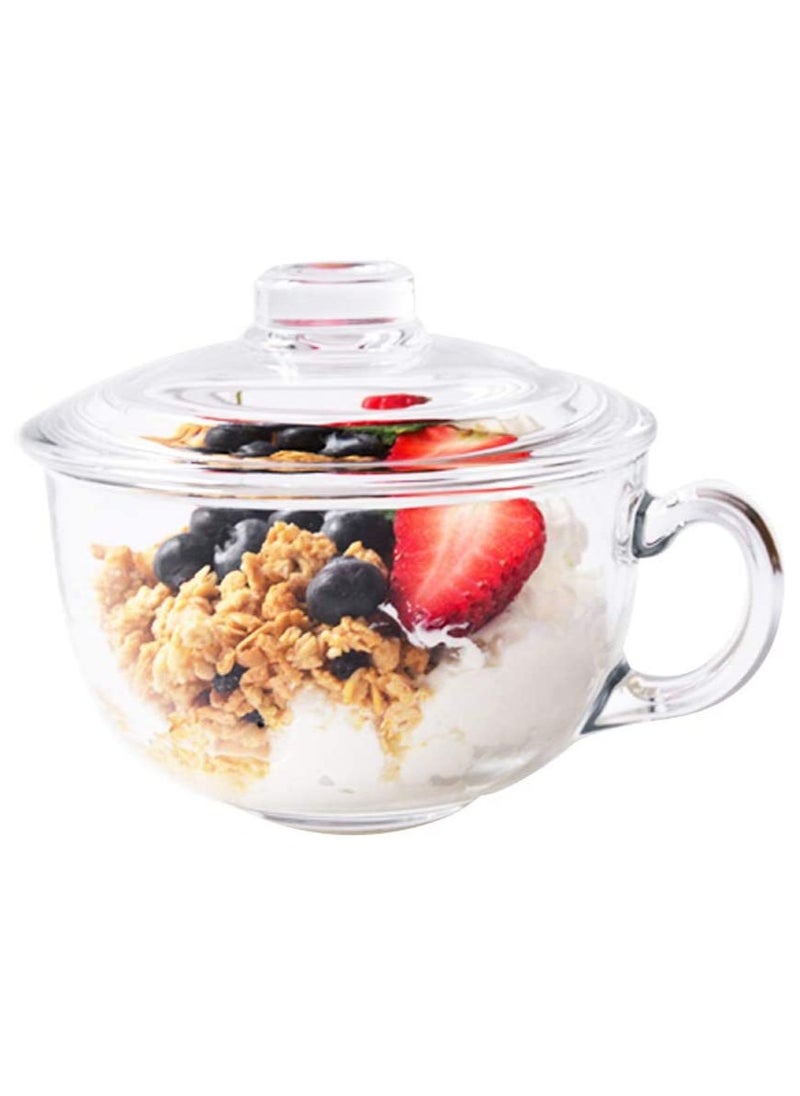 Blinkmax Soup Bowl and Glass Mugs with Lid and Small Handle 600 ml Mixing Cereal Oatmeal Microwave Safe Kitchen Accessories Liquid Milk Cups for Breakfast Coffee Ice Cream Snacks Salad Yogurt  - Image 1
