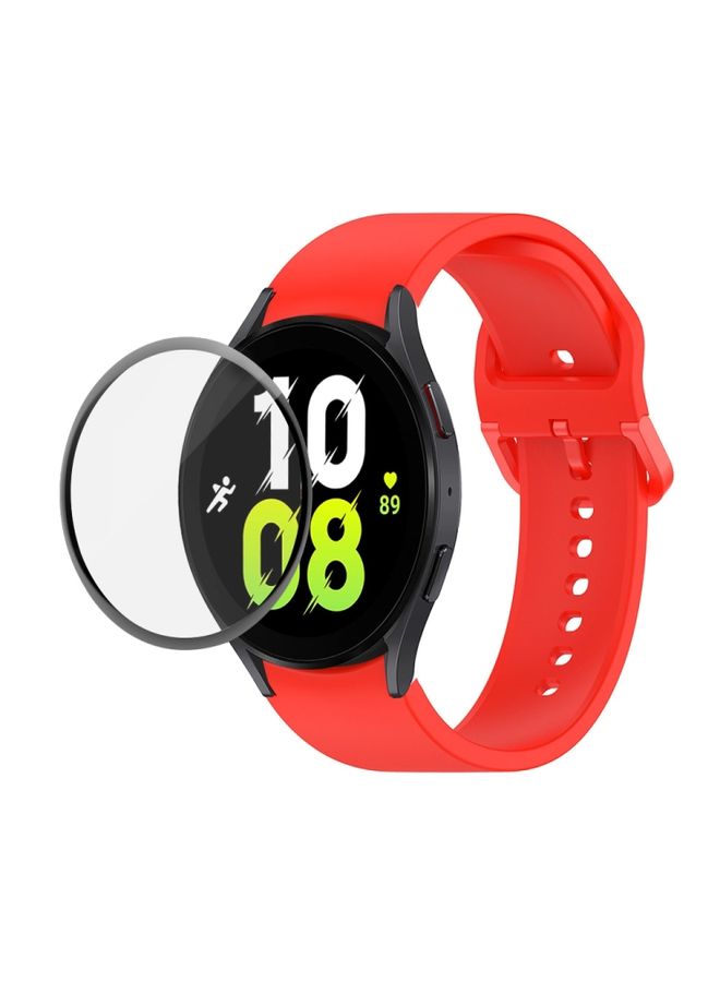 Replacement Strap For Samsung Galaxy Watch5 44mm JUNSUNMAY Silicone Adjustable Strap + Full Coverage PMMA Screen Protector Kit Red