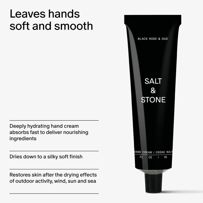 Salt & Stone Hand Cream for Women & Men | Black Rose & Oud | Hydrates, Nourishes & Softens Skin | Restores Dry Cracked Hands | Fast-Absorbing | Cruelty-Free & Vegan (2 fl oz) - Image 4