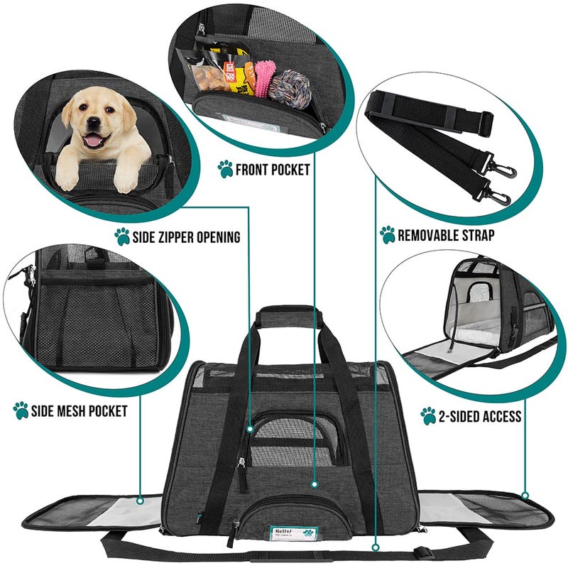 PetAmi Airline Approved Soft Sided Dog & Cat Carrier, Ventilated Pet Carrying Bag - Medium/Large, Heather Dark Gray - Image 3