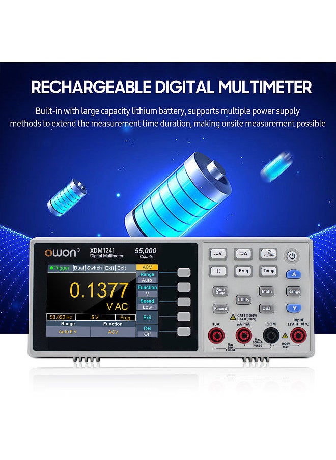 Owon - Owon XDM1241 Mini Desktop Digital Multimeter Rechargeable 55,000 Counts High Accuracy True RMS Universal Meter with 3.5-inch TFT LCD Screen - Image 1