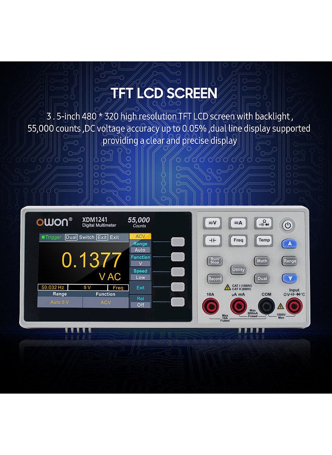 Owon - Owon XDM1241 Mini Desktop Digital Multimeter Rechargeable 55,000 Counts High Accuracy True RMS Universal Meter with 3.5-inch TFT LCD Screen - Image 1
