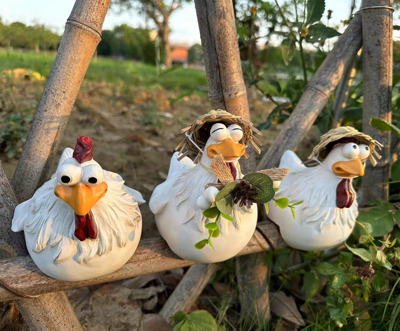 Teaeeno Chicken Fence Decor StatuesFunny Farm Sculpture Chicken Decorations3 Chickens a SetResin Chicken FigurinesCute Animal Outdoor Sculpture for Home Garden StairsFarmPatioBackyard