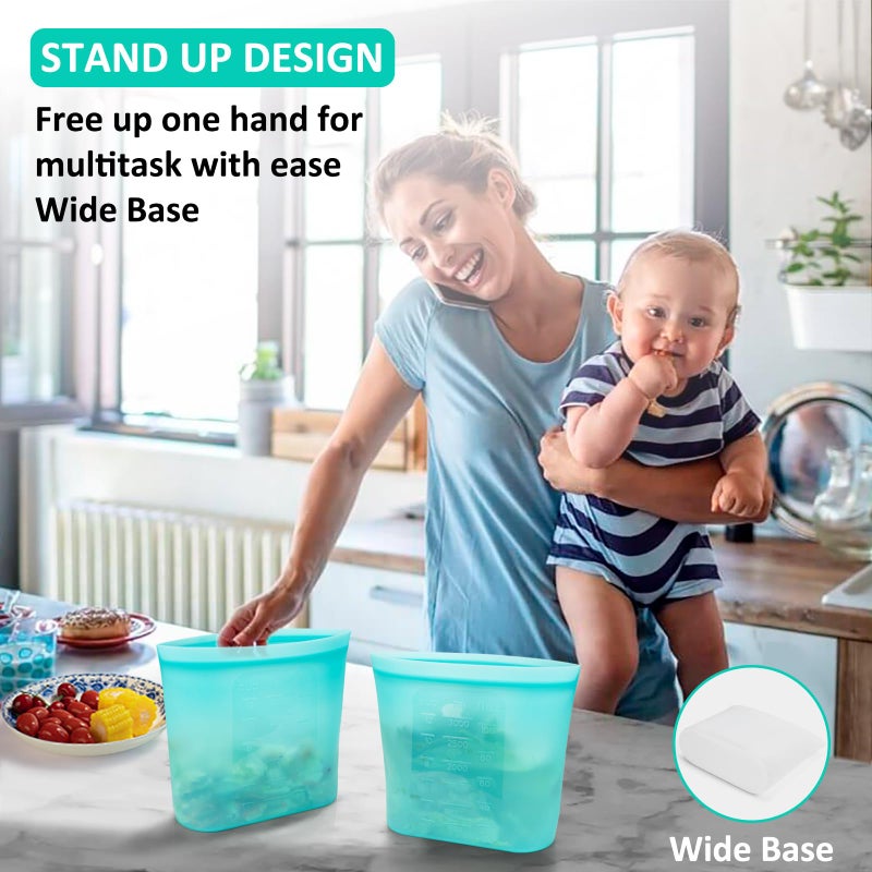 Annaklin Reusable Food Storage Bags Extra Large, 0.8 Gallon/101 fl.oz/3000 ml, 4 Pack 100% Silicone Food Storage Bags Stand-Up Wide-Mouth Zip-Lock for Large Items, Freezer Microwave Oven Dishwasher Safe, Aqua - Image 5