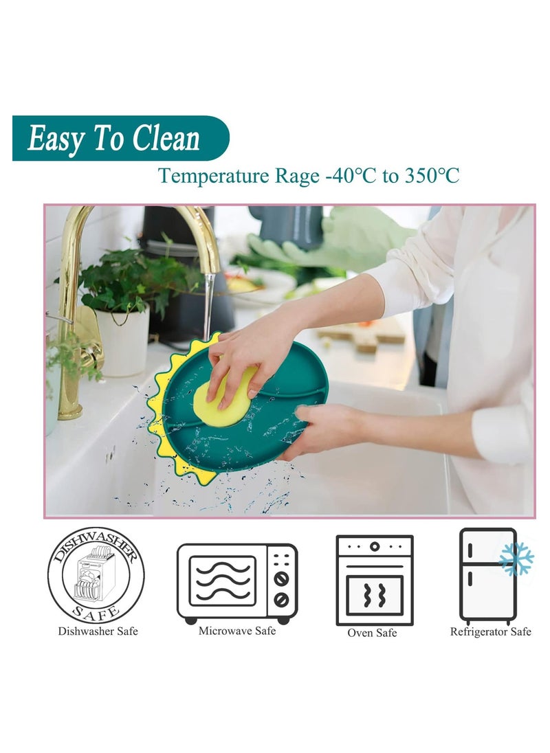 SYOSI - Silicone Toddler Plates Baby Feeding Set Silicone Suction Plates for Baby with Spoon and Fork Set Kids Divided Grip Dish Self Feeding Training Baby Dinner Plate Microwave Dishwasher Safe - Image 1