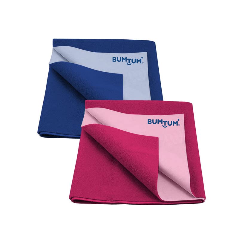 Bumtum Baby Dry Sheet Waterproof Soft Fleece Baby Bed Protector | Anti - Bacterial & Odour Free | Extra Absorbant, Reuseable & Washable (Royal Blue + Hot Pink Combo, Large Size, Pack of 2) - Image 1