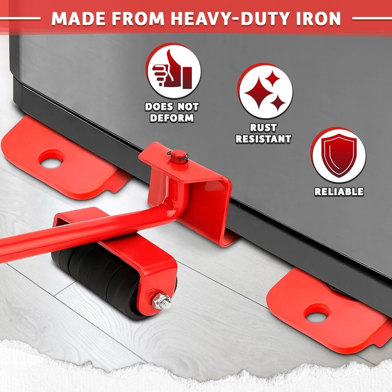 KPTON Furniture Lifter Mover Tool Set Heavy Duty Adjustable Height Roller Wheel Set for Washing Machines Refrigerators Sofas WardrobesPack of 1 Red  - Image 3