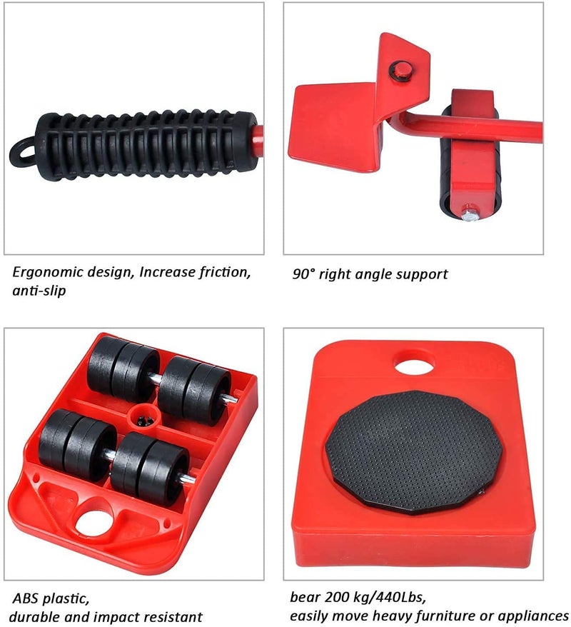 KPTON Furniture Lifter Mover Tool Set Heavy Duty Adjustable Height Roller Wheel Set for Washing Machines Refrigerators Sofas WardrobesPack of 1 Red  - Image 5