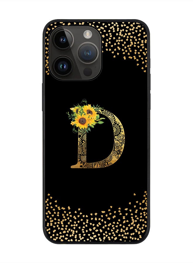 Stylizedd Rugged Black edge case for Apple iPhone 14 Pro Max, Soft Phone case Custom Monogram Initial Letter Mandala Floral Pattern Alphabet- D (Black) - Image 1