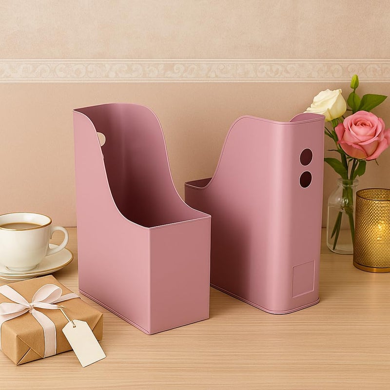 Elan Sauve Metal File Holder | Documents Books and Magzine Holder | File Rack for Office and Study Table | Countertop Desktop Papers Organizer | Compatible for A4,A5 (Mauve, Set of 2) - Image 2