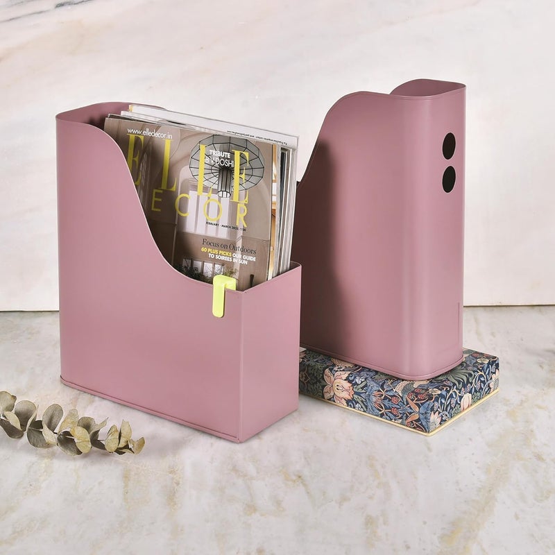Elan Sauve Metal File Holder | Documents Books and Magzine Holder | File Rack for Office and Study Table | Countertop Desktop Papers Organizer | Compatible for A4,A5 (Mauve, Set of 2) - Image 1