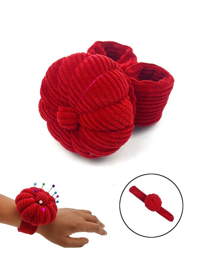 Cushion Sewing Pin, Pumpkin Shape corduroy Needle Cushion Holder Band Wearable Pincushions Pincushion with Elastic for Pins for Quilting or DIY Crafts (Red) - Image 1
