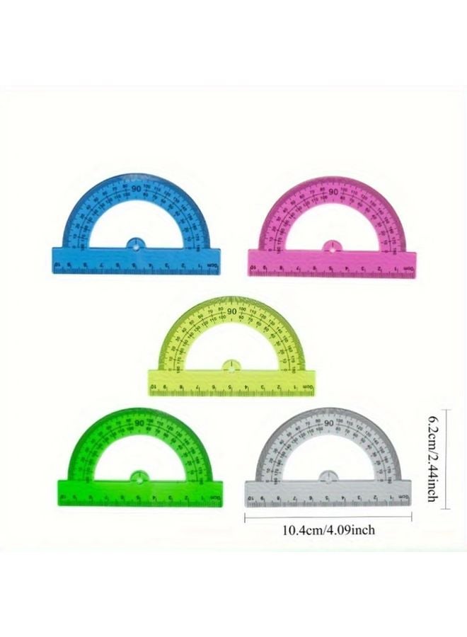 5pcs Random Color Protractors 3.94 Inch Semi Circle Geometry Tools with Ruler - Image 3
