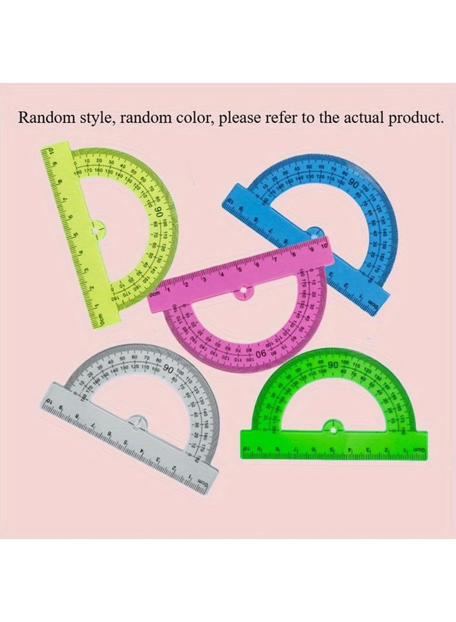 5pcs Random Color Protractors 3.94 Inch Semi Circle Geometry Tools with Ruler - Image 1