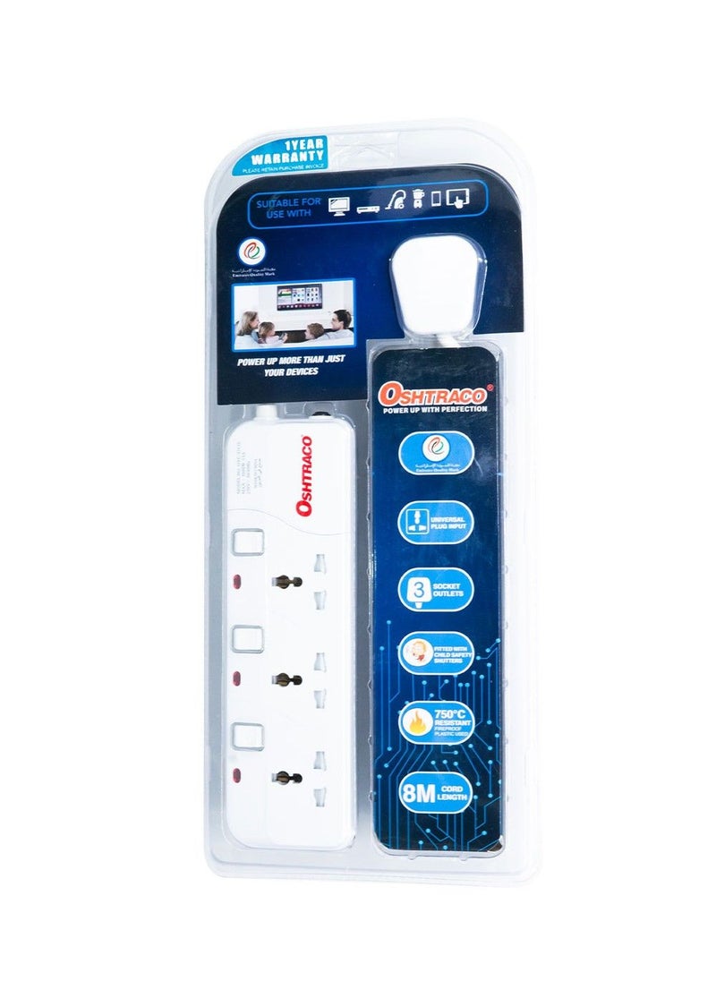 OSHTRACO Oshtraco 3 Way Switch Universal Extension Cord With 8M Wire  - Image 2