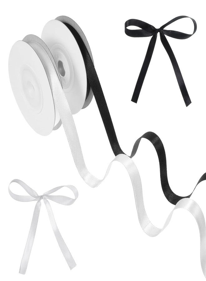 Zelphvt Black and White Ribbon 3/8 Inch Double Faced Satin Ribbon for Gift Wrapping Crafts Hair Bows Sewing Wedding, 2 Rolls Total 22 Yards - Image 1