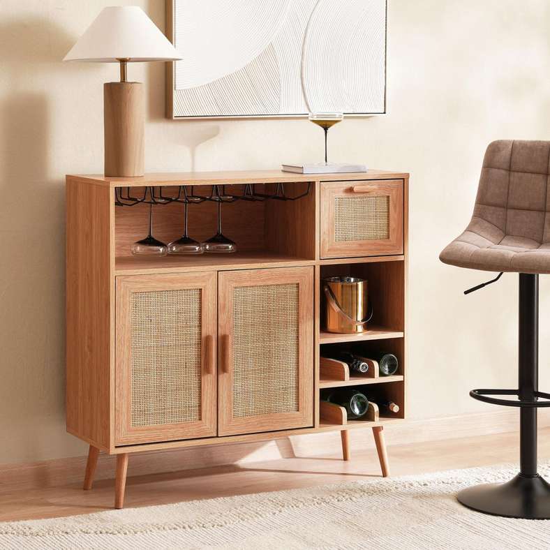 Pan Home OAKTREE BAR CABINET WITH 2 DOOR 1 DRAWER RATTAN - NATURAL - Image 1