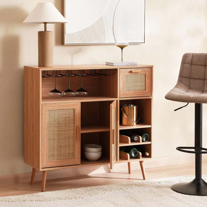 Pan Home OAKTREE BAR CABINET WITH 2 DOOR 1 DRAWER RATTAN - NATURAL - Image 2