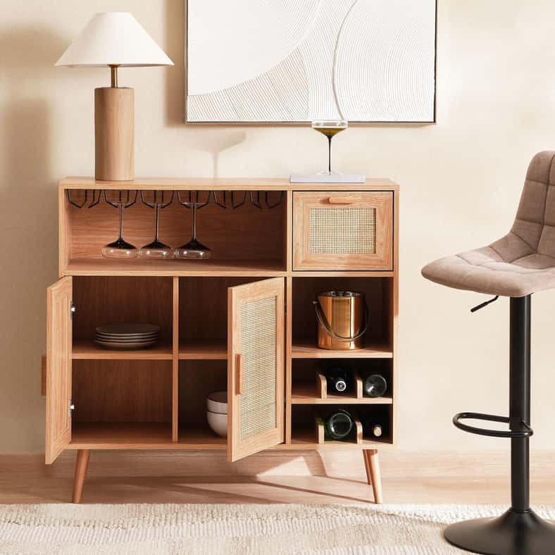 Pan Home OAKTREE BAR CABINET WITH 2 DOOR 1 DRAWER RATTAN - NATURAL - Image 4