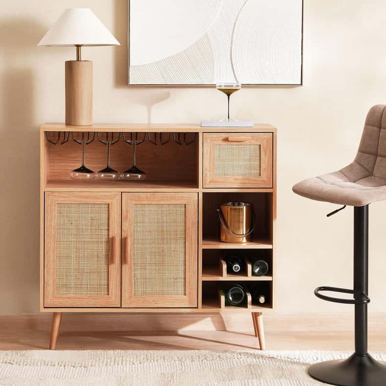 Pan Home OAKTREE BAR CABINET WITH 2 DOOR 1 DRAWER RATTAN - NATURAL - Image 3