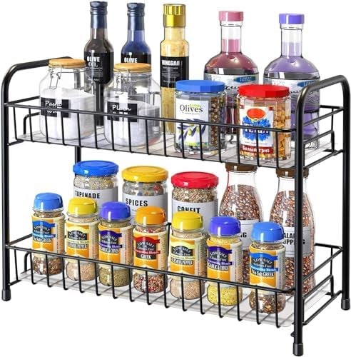GLOCY Steel 2Tier Multipurpose Kitchen RackKitchen Storage Bathroom Organize Kitchen Shelf Masala Dabba Containers Kitchen CountertopUndercounter Rack Kitchen Rack Pack of 1Black - Image 4