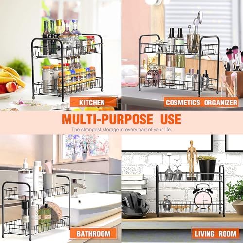 GLOCY Steel 2Tier Multipurpose Kitchen RackKitchen Storage Bathroom Organize Kitchen Shelf Masala Dabba Containers Kitchen CountertopUndercounter Rack Kitchen Rack Pack of 1Black - Image 5