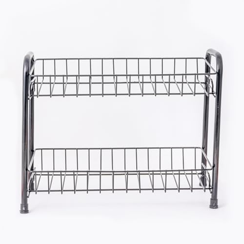 GLOCY Steel 2Tier Multipurpose Kitchen RackKitchen Storage Bathroom Organize Kitchen Shelf Masala Dabba Containers Kitchen CountertopUndercounter Rack Kitchen Rack Pack of 1Black - Image 2