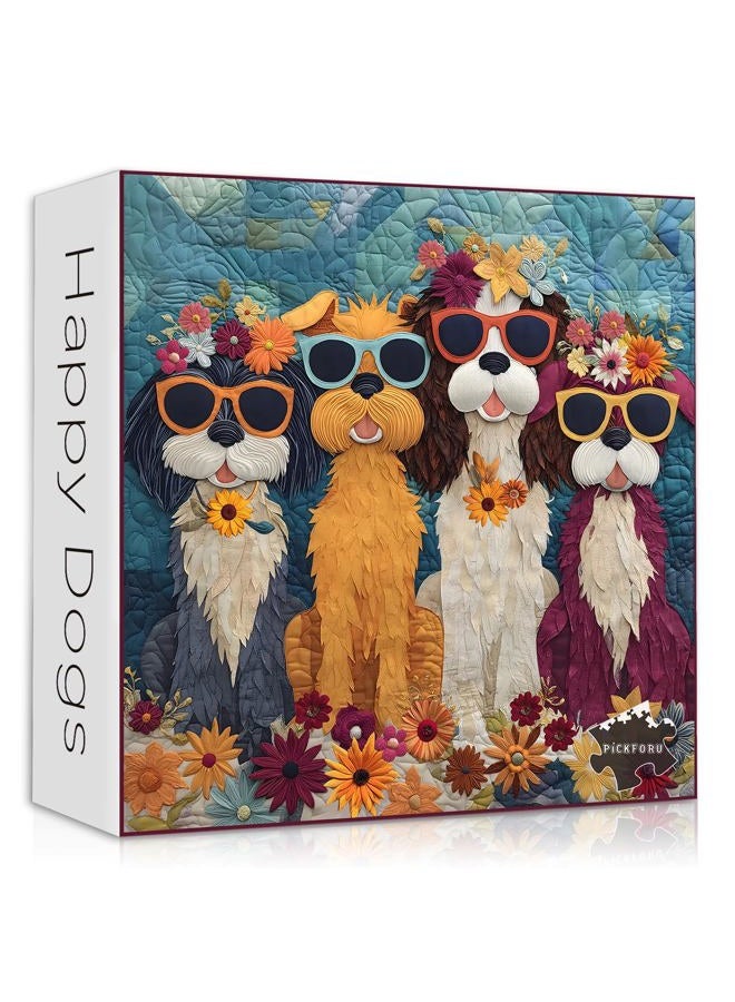 PICKFORU Funny Dog Puzzles for Adults 1000 Pieces, Cute Puppy Flower Patchwork Art Quilt Puzzles, Colorful Jigsaw Puzzles with Animals - Image 1