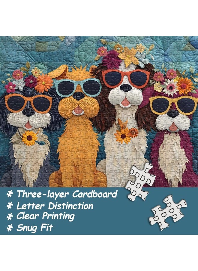 PICKFORU Funny Dog Puzzles for Adults 1000 Pieces, Cute Puppy Flower Patchwork Art Quilt Puzzles, Colorful Jigsaw Puzzles with Animals - Image 2
