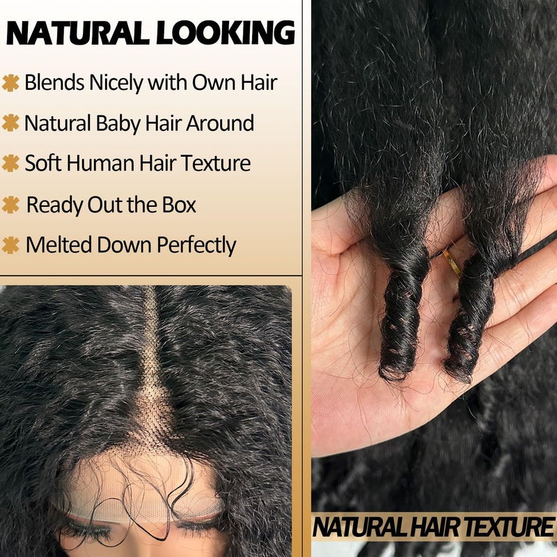 SOKU Afro Curly Lace Front Wig Synthetic T Part HD Transparent Lace Blends Kinky Straight Curly Ends Voluminous Bouncy Hair 20 Inch Natural Black Heat Friendly Black Women Must Have - Image 4